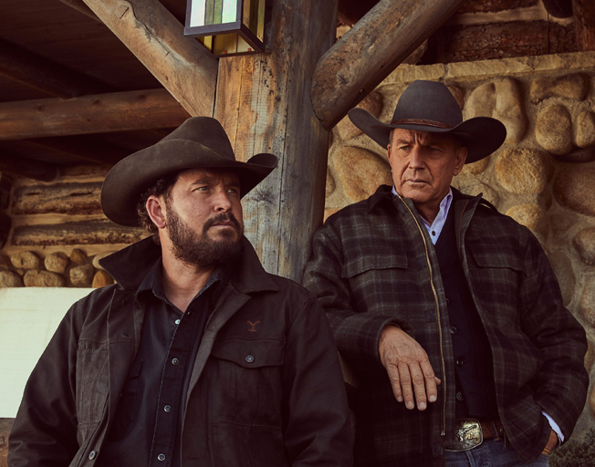 (L-R) Cole Hauser as "Rip Wheeler" and Kevin Costner as "John Dutton" in 'Yellowstone'
