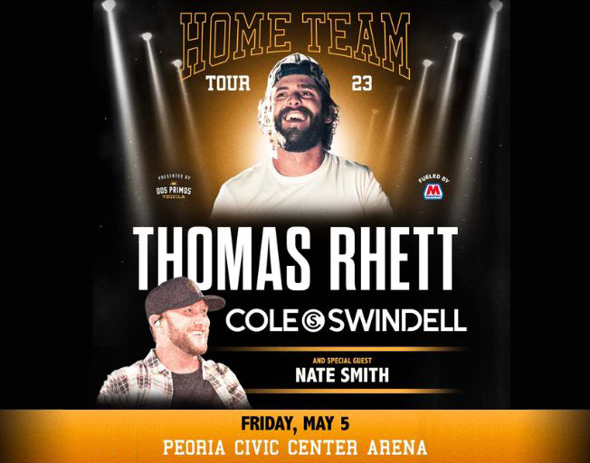 Thomas Rhett's "Home Team Tour 23" featuring Cole Swindell and special guest Nate Smith is coming to the Peoria Civic Center Friday, May 5, 2023!