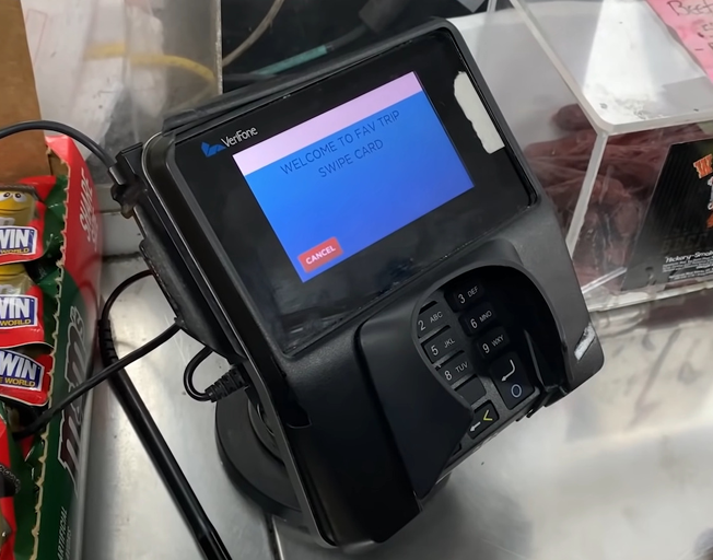 A credit card reader at a gas station-convenient store
