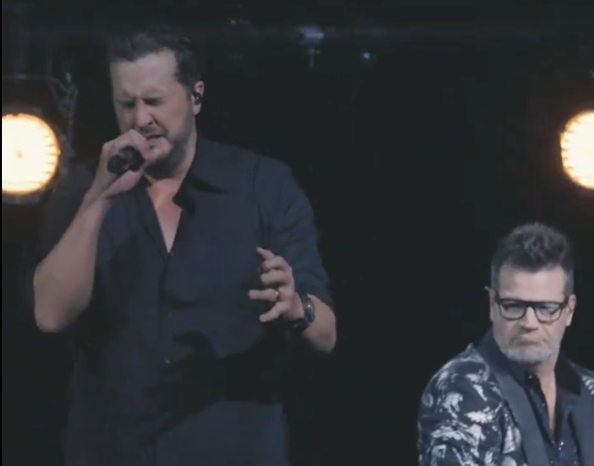 Luke Bryan and piano player on stage in Las Vegas