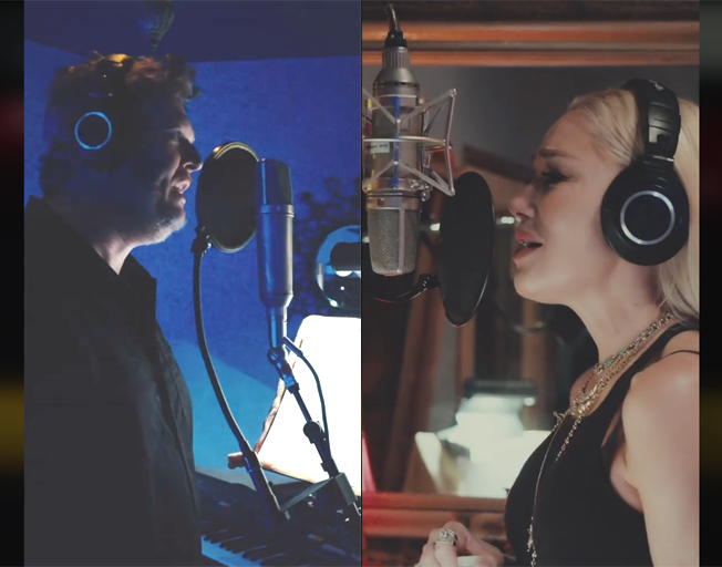 Blake Shelton and Gwen Stefani in recording studios