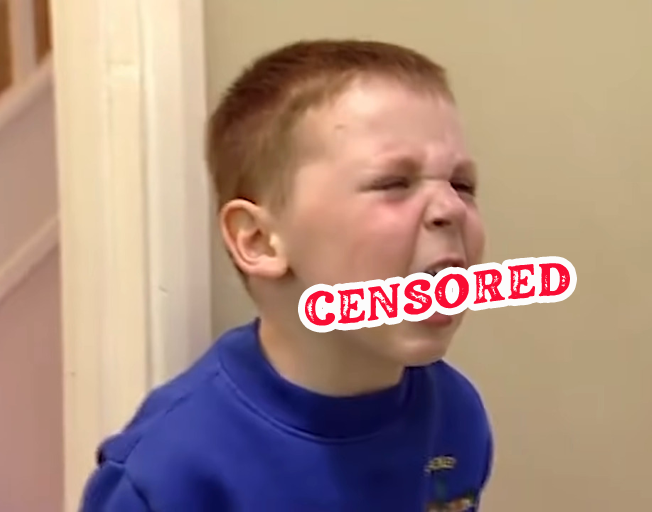 Child yelling with censored over his mouth