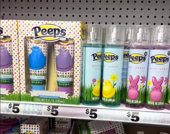Peeps Body Wash and Body Spray on shelf at Five Below store
